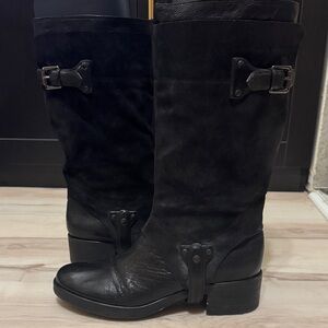 Vera Wang “Essie” Black Leather Moto Riding Boots | Rugged Chic